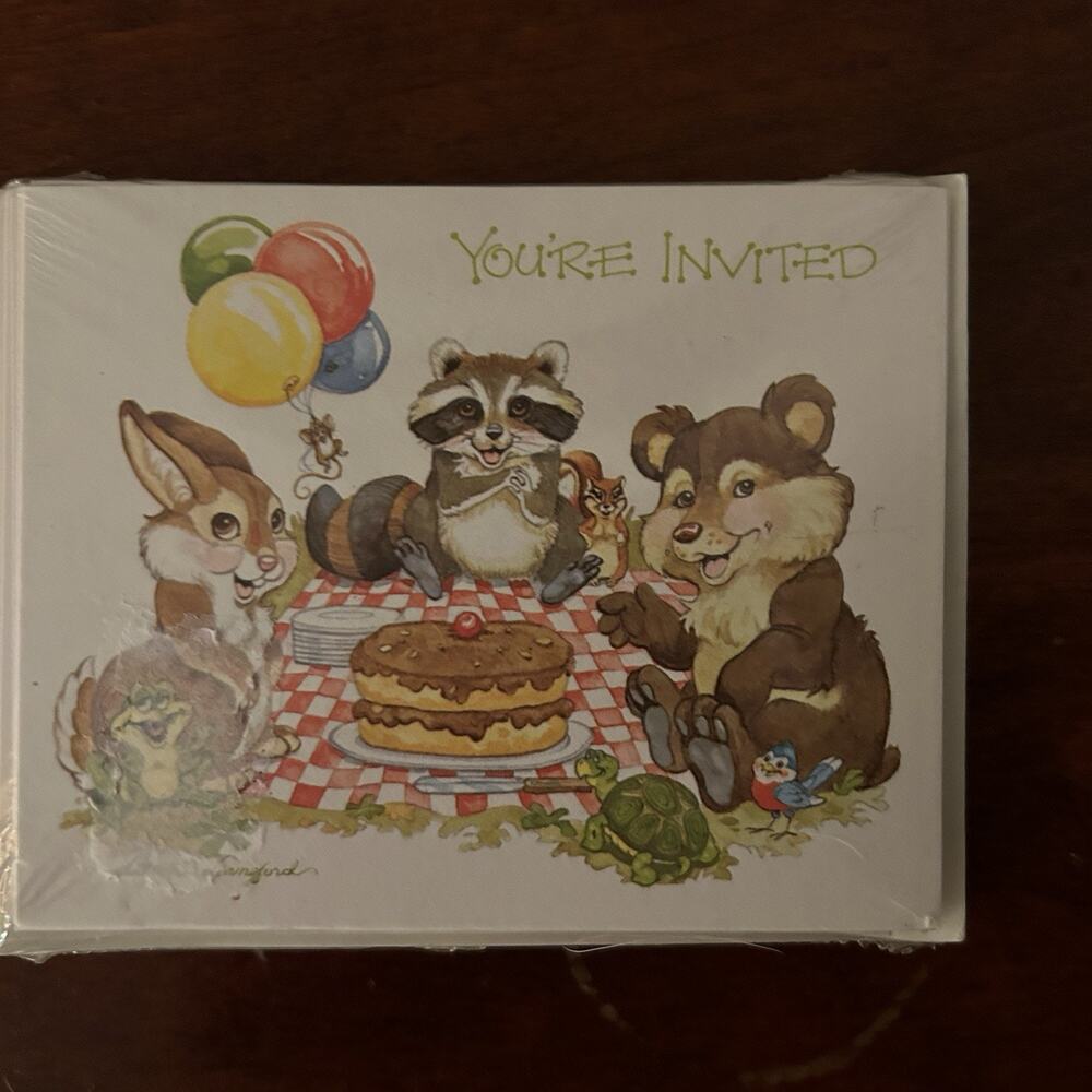 Vintage NOS 70s Current Your Invited Invitation Birthday Animals Set Of 12